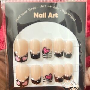 Nail Art Set with Black and Pink Designs
